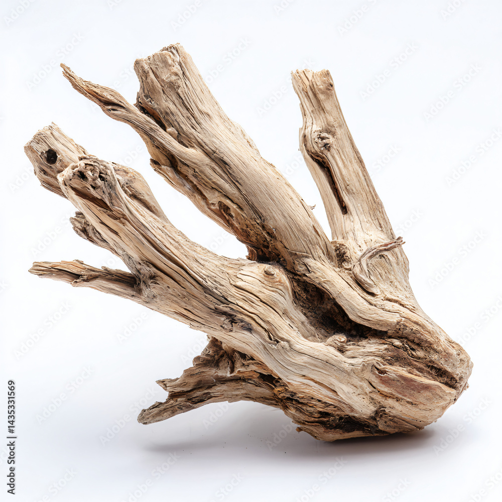 Aged driftwood : A weathered piece of driftwood, its gnarled surface and intricate patterns tell tales of time and the elements, evoking a sense of rugged beauty and natural resilience.