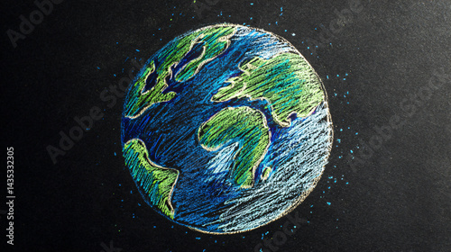 Obraz na płótnie Earth Chalk Art: An artistic representation of Earth in a vibrant chalkboard style, conveying a sense of global unity and environmental awareness, symbolizing the planet. w salonie