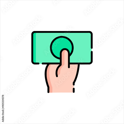 hand pushing a button on a touch screen interface