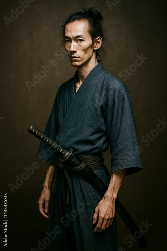 武士 侍 日本 歴史 伝統 和服 刀 戦士 精神 魂 時代劇 モノクロ 肖像 背景 素材 インバウンド ブランディング マーケティング プロモーション 成果