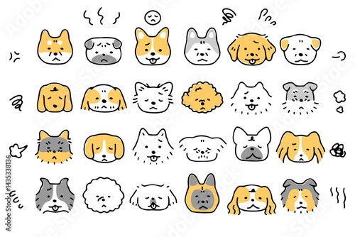 かわいい犬の顔のアイコンセット①＿不機嫌な表情