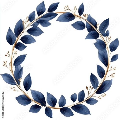 Elegant navy blue leaf wreath frame