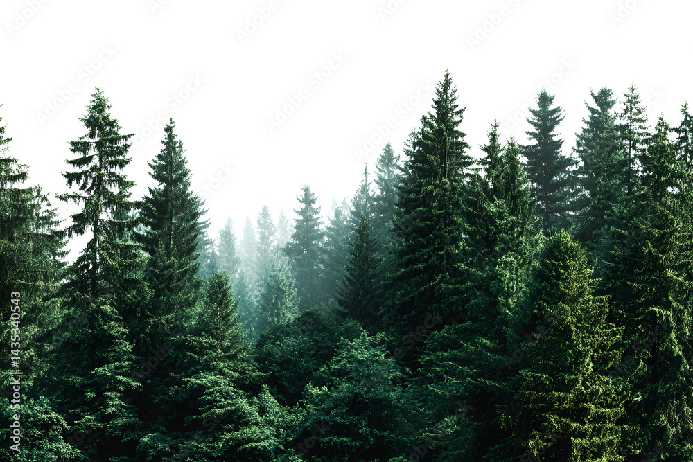Fototapeta premium Majestic Evergreen Forest Mystical Foggy Scene Tranquil Nature