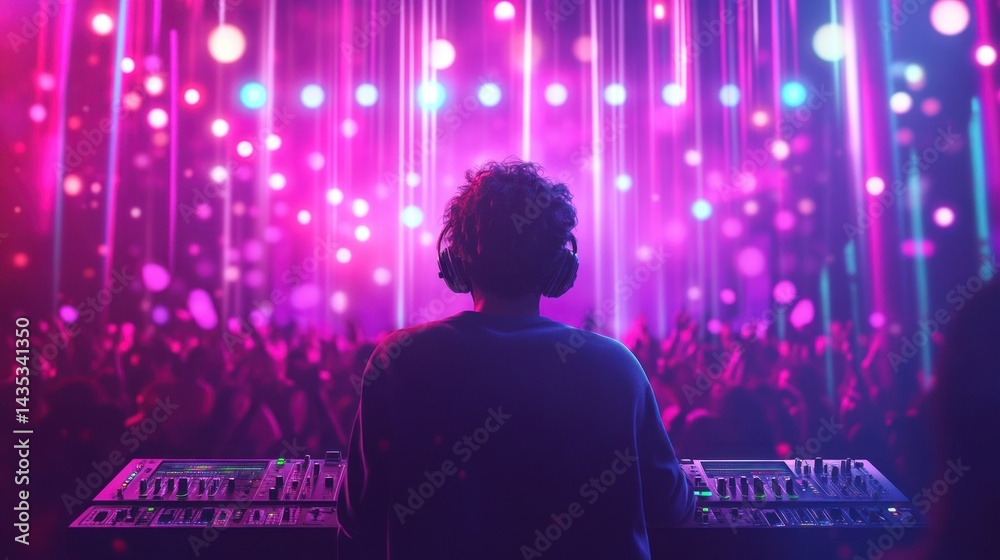 DJ at Night Club, Vibrant Lights and Energetic Crowd DJ at Night Club, Vibrant Lights and Energetic Crowd