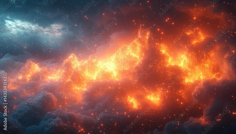Fiery Cloudscape with Night Sky. Fiery Cloudscape with Night Sky.