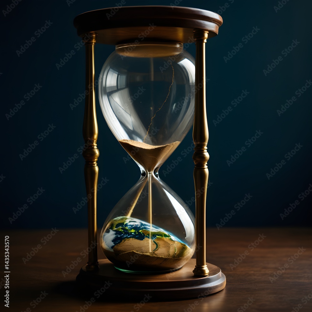 Hourglass with Earth Depiction in Sand