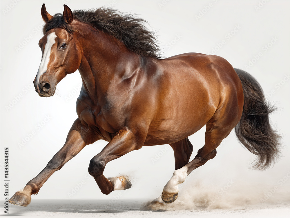 Obraz premium Majestic Brown Horse Running Gracefully in Studio on White Background