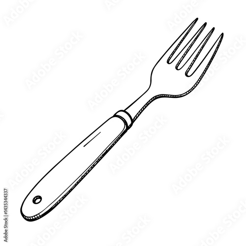 Outline of a kitchen fork with wooden handle for dining and food preparation

