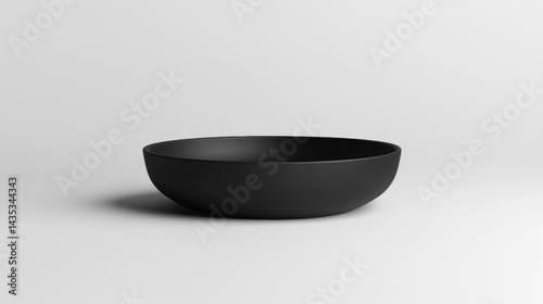 A black bowl sits on a white background.