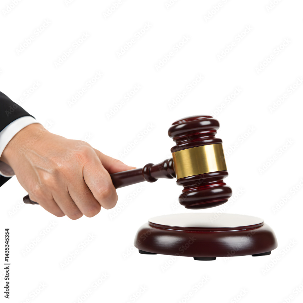 Hand Strikes Gavel on Sound Block, Transparent Background Hand Strikes Gavel on Sound Block, Transparent Background