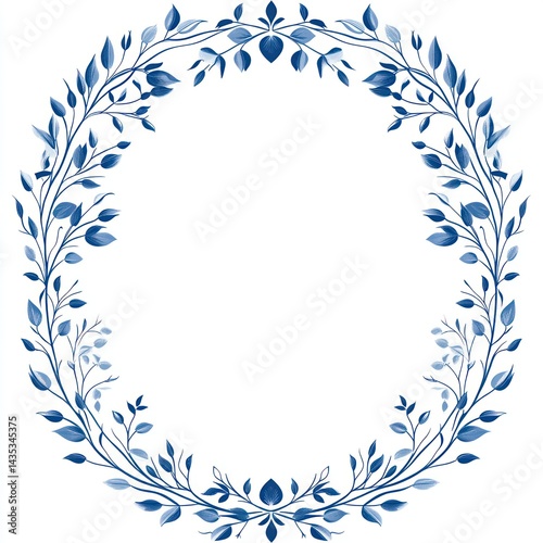 Decorative blue floral wreath frame for design elements