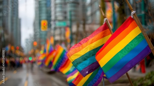 Vibrant Rainbow Flags at Pride Parade: LGBTQ+ Celebration