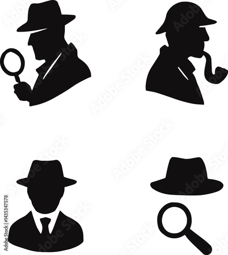 Set of Detective silhouette icon