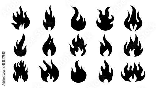 set of fire silhouette vector on tranparent background
