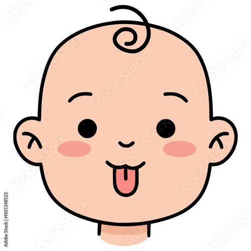 cute baby sticking out tongue flat color vector illustration template design