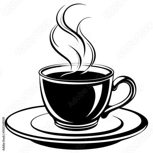 A steaming cup of coffee placed neatly on a matching saucer