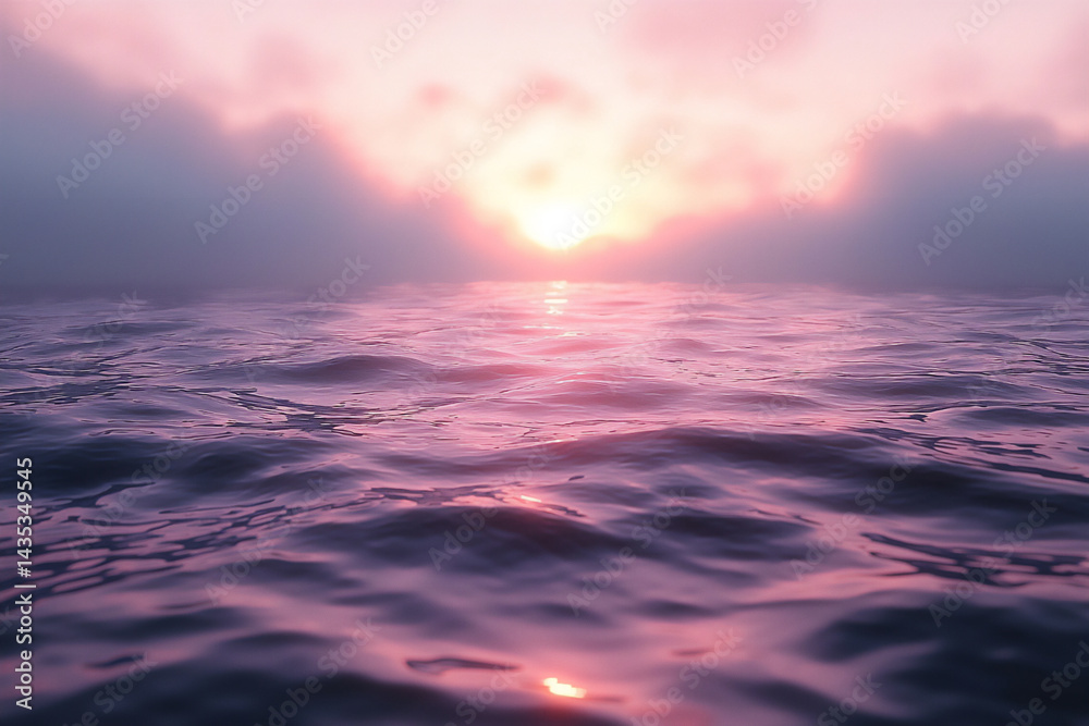 Obraz premium dreamlike seascape with a hazy sunset over calm water, muted warm tones, blurred focus