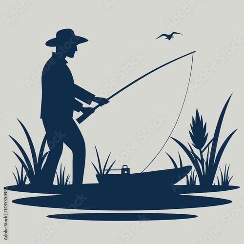 Fisherman fishing silhouette vector illustration