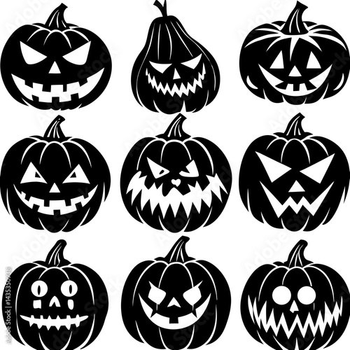 Pumpkin Patch - Set of 9 Halloween-themed Vector Silhouettes on a white background