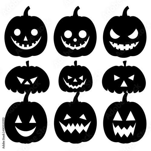 Pumpkin Patch - Set of 9 Halloween-themed Vector Silhouettes on a white background