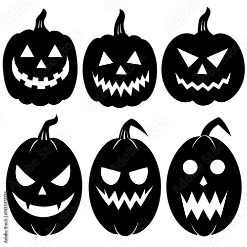 Pumpkin Patch - Set of 9 Halloween-themed Vector Silhouettes on a white background