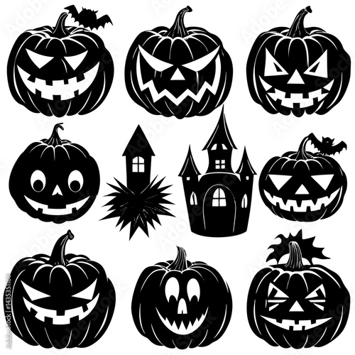 Pumpkin Patch - Set of 9 Halloween-themed Vector Silhouettes on a white background