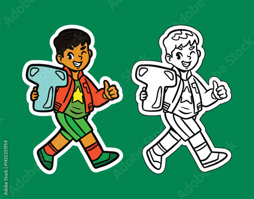 Doodle Illustration of a Boy Holding the Letter T
