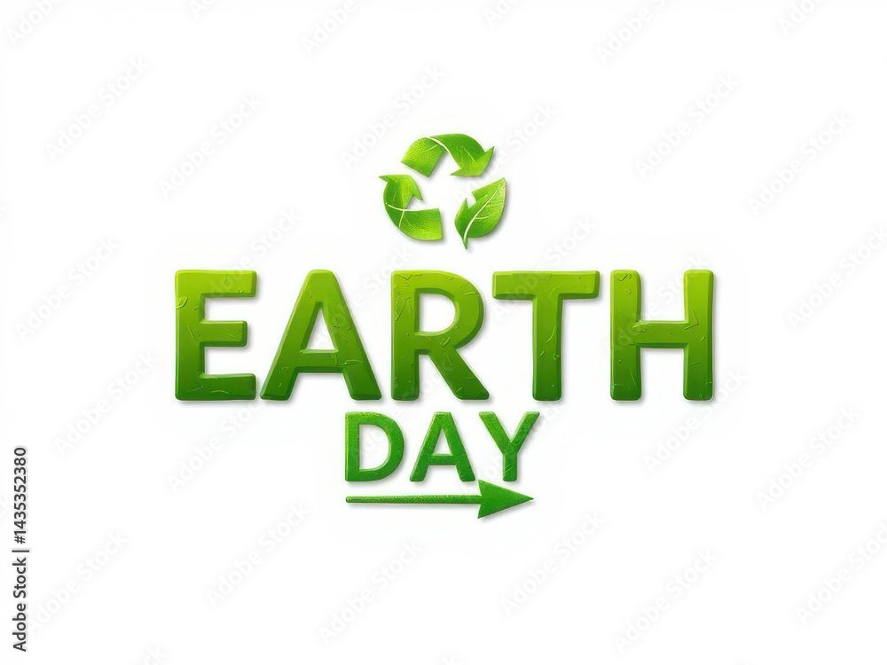 Earth day text with recycle symbol made of leaves and arrow on a white background illustration Earth day text with recycle symbol made of leaves and arrow on a white background illustration