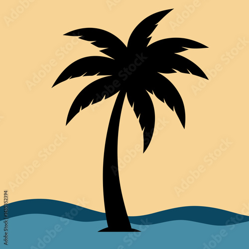Palm tree silhouette on the beach by the sea for summer vacation