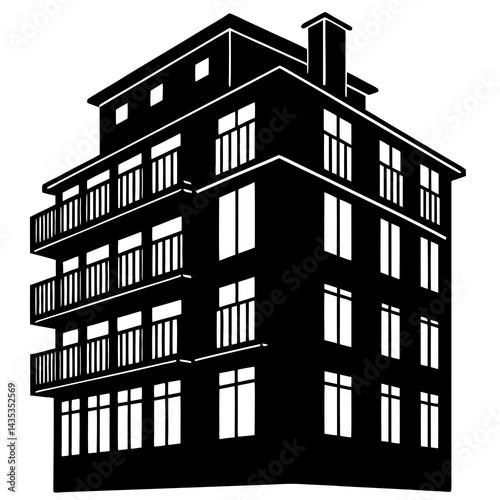 Exterior of apartment building vector black color silhouette