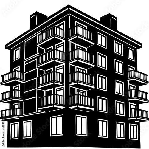 Exterior of apartment building vector black color silhouette