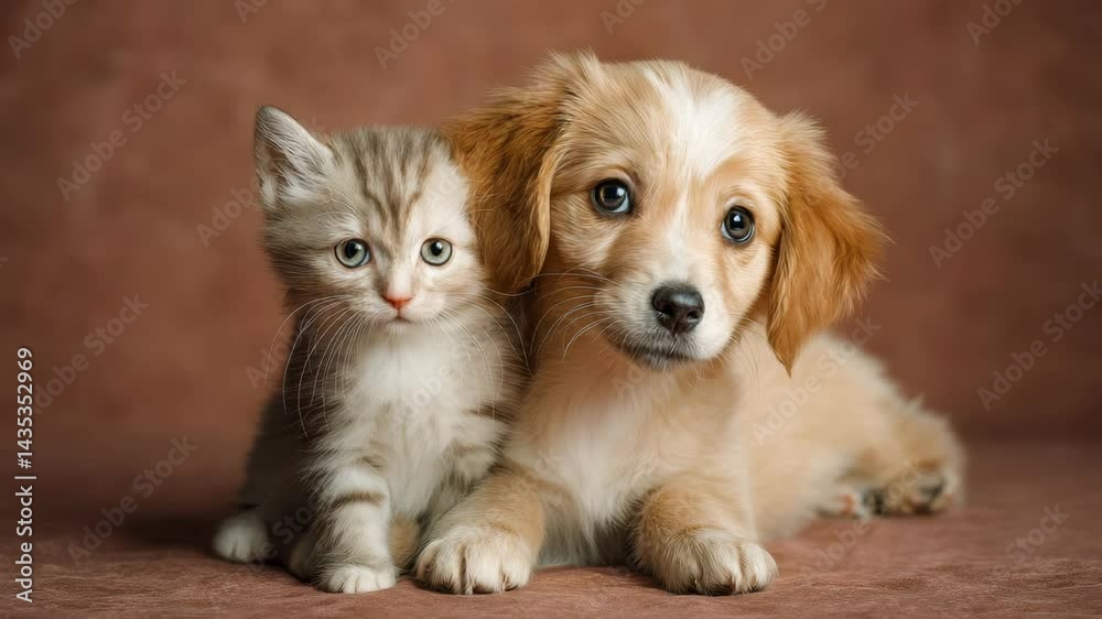 Adorable Kitten and Puppy Posing Together Best Friends Forever Sweet Companionship Adorable Kitten and Puppy Posing Together Best Friends Forever Sweet Companionship