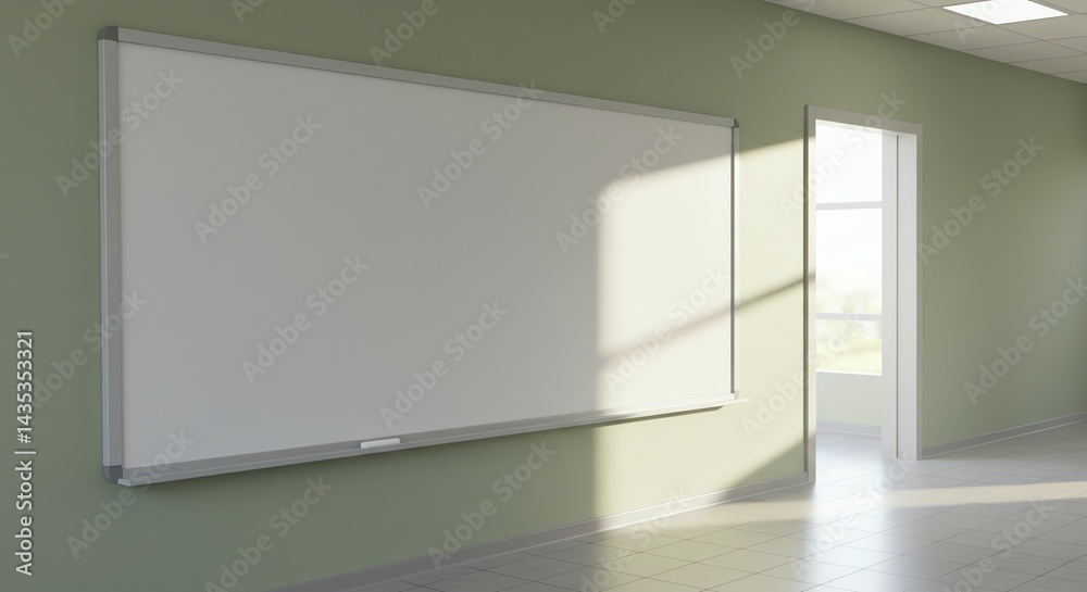 Fototapeta premium Blank Whiteboard on Wall in Empty Room with Natural Sunlight