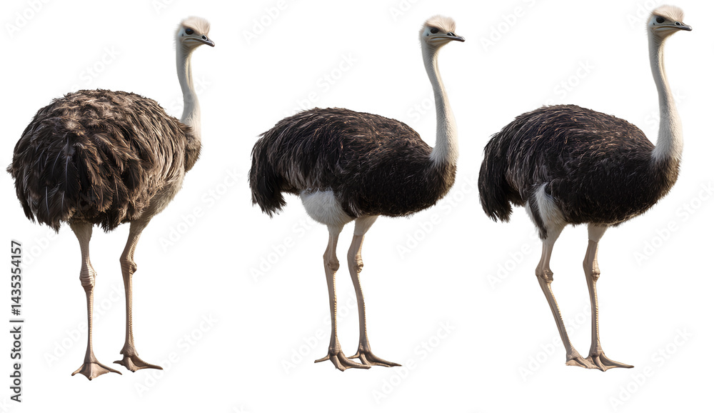 Obraz premium Three realistic ostriches standing on a transparent background