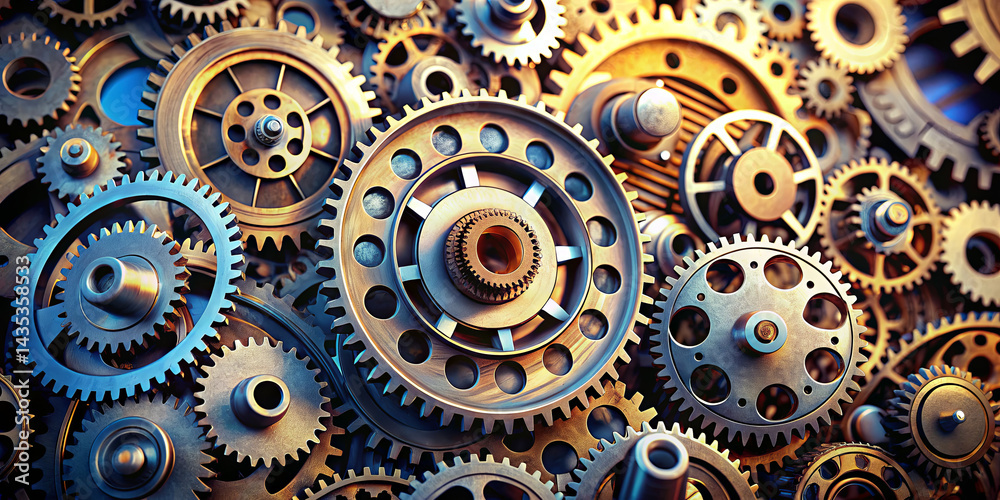 A diverse collection of metallic gears interlocks and shines under soft lighting, highlighting the precision and craftsmanship involved in mechanical design and engineering A diverse collection of metallic gears interlocks and shines under soft lighting, highlighting the precision and craftsmanship involved in mechanical design and engineering