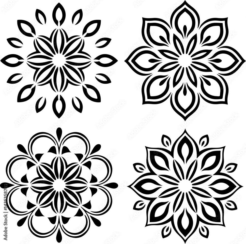 Fototapeta premium Mandala Stencil Vector Art Designs, Intricate Mandala Stencil Vector Patterns, Decorative Mandala Stencil Vector Graphics, Symmetrical Mandala Stencil Vector Templates, Floral Mandala Stencil Vector