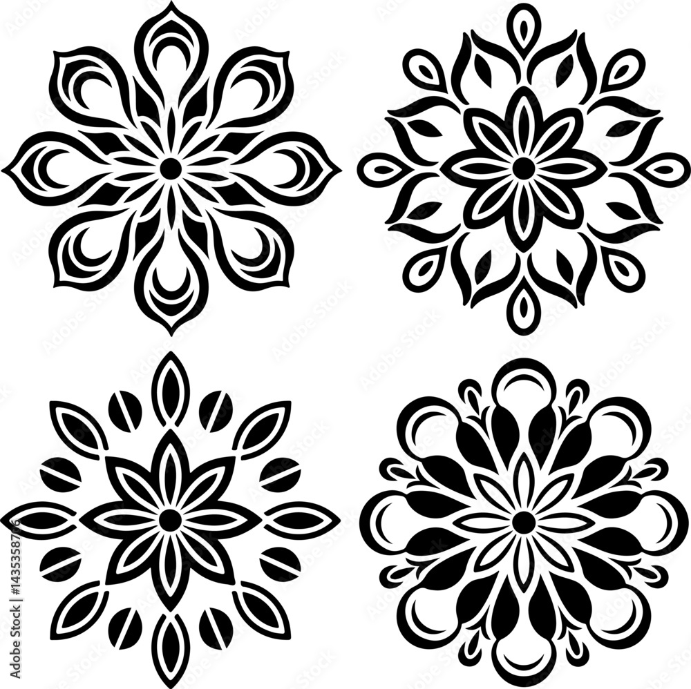 Fototapeta premium Mandala Stencil Vector Art Designs, Intricate Mandala Stencil Vector Patterns, Decorative Mandala Stencil Vector Graphics, Symmetrical Mandala Stencil Vector Templates, Floral Mandala Stencil Vector