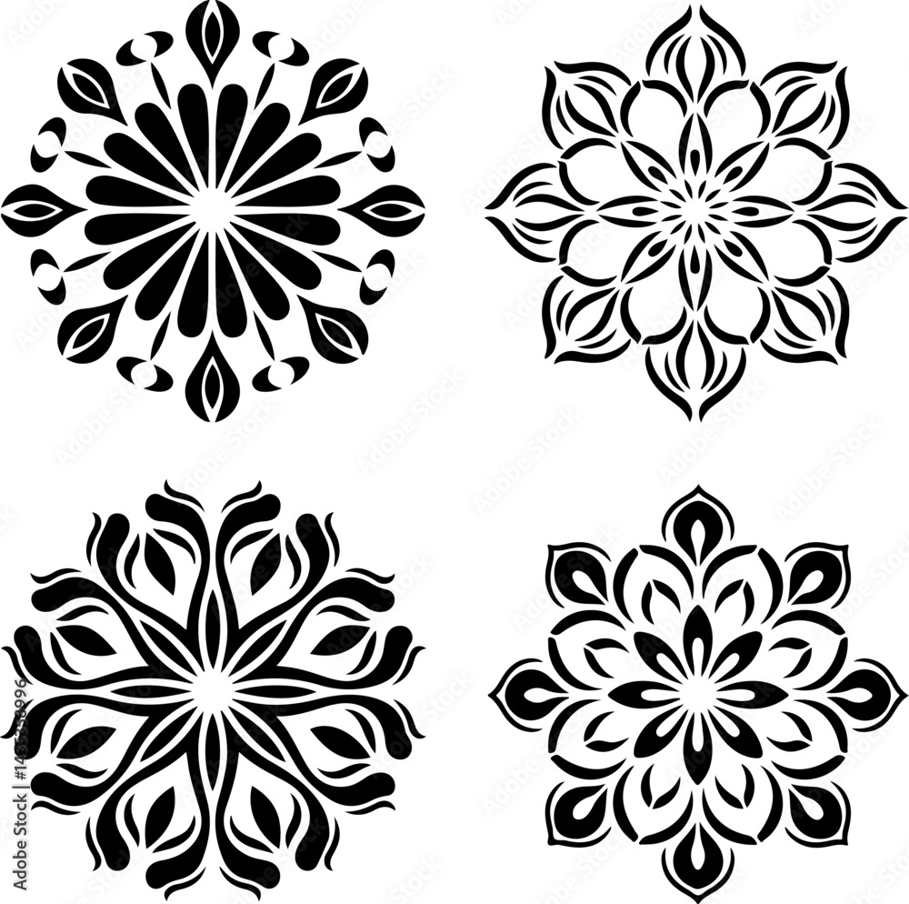 Obraz premium Mandala Stencil Vector Art Designs, Intricate Mandala Stencil Vector Patterns, Decorative Mandala Stencil Vector Graphics, Symmetrical Mandala Stencil Vector Templates, Floral Mandala Stencil Vector