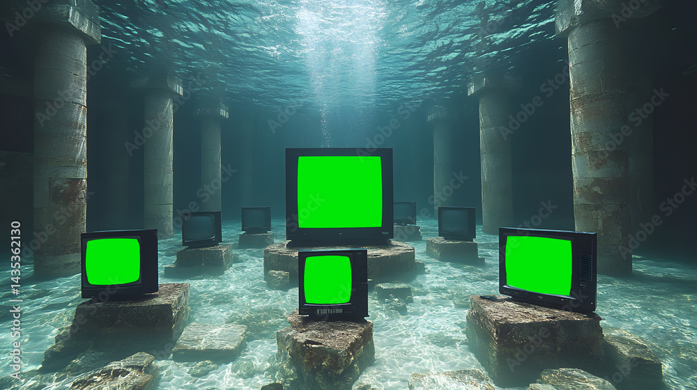 custom made wallpaper toronto digital3d render of a modern computer network with television with greenscreen