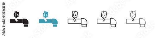 Corrosion rusty through valve tube steam gas leak pipeline vector icon logo or illustration