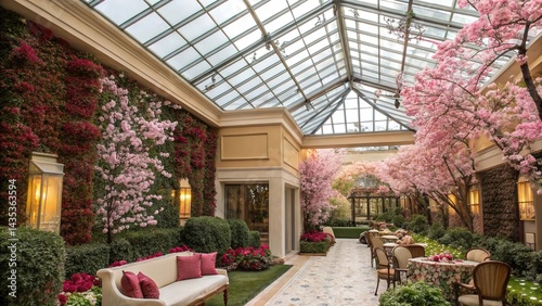 Decorated Christmas trees adorn houses, hotels, and gardens, blending festive cheer with charming architecture and the natural beauty of outdoor plants and flowers
