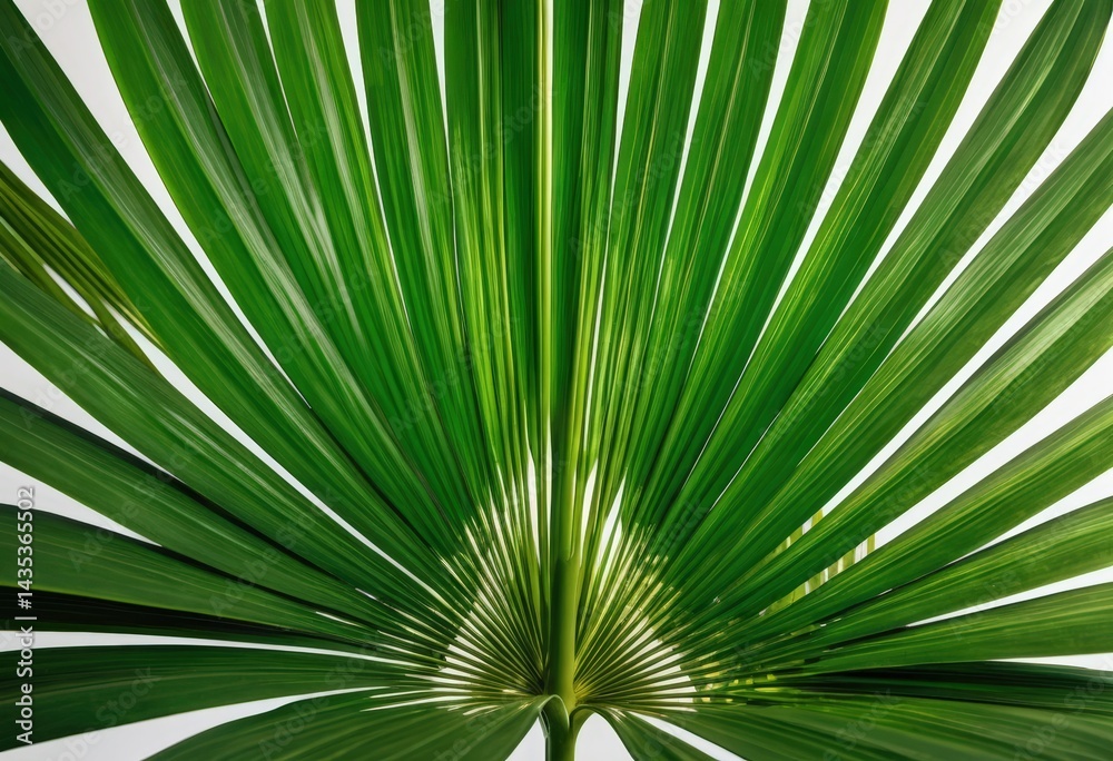 Obraz premium A close-up view showcasing the intricate texture and vibrant green hues of the underside of a palm leaf, highlighting its delicate veins and natural beauty.