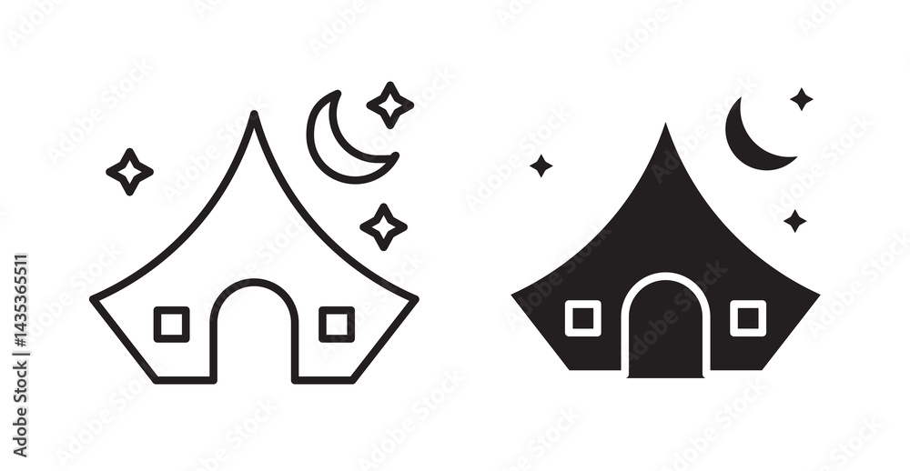 Night camping icons. Vector isolated elements concept