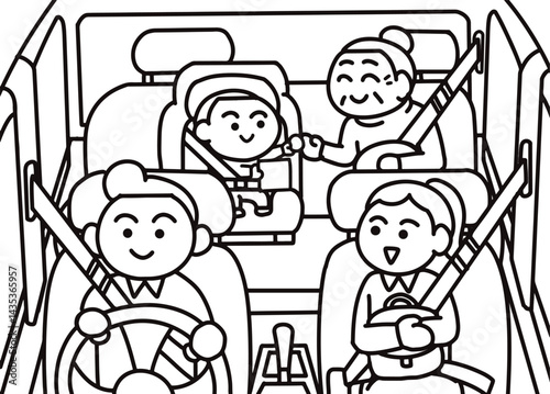 Happy family driving for a trip, view from inside the car.