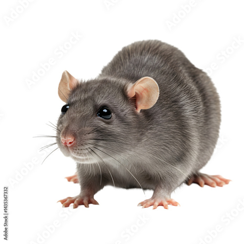 Gray Rat Posing on Transparent Background, Cute Rodent Shows Whiskers, Adorable Pet.