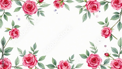 Delicate watercolor roses & leaves, repeating seamlessly , flowers, background
