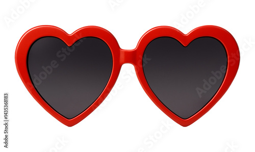 Red heart shape sunglasses isolated on transparent background, Romantic eyewear, Fashion accessory