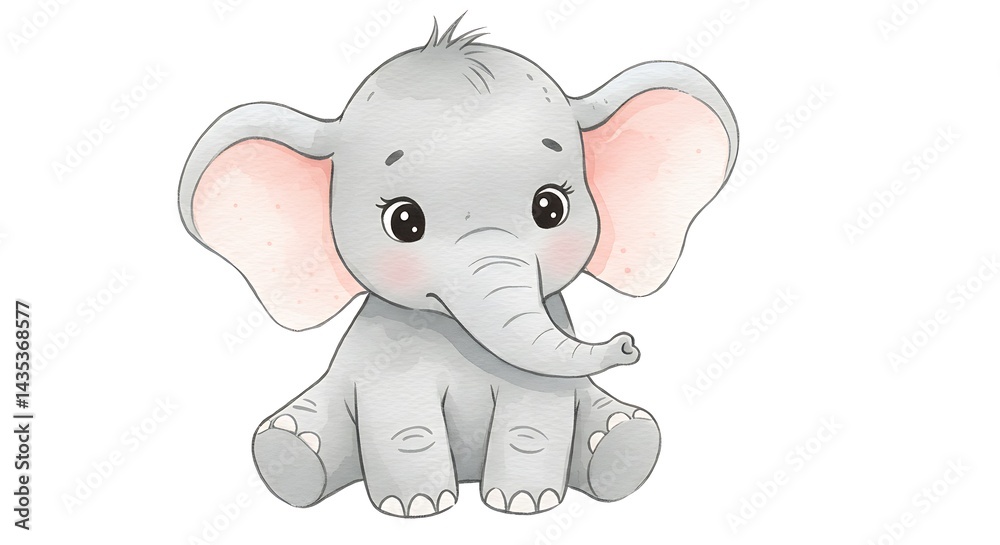 Fototapeta premium Watercolor Baby Elephant: Gentle Charm AI Generated