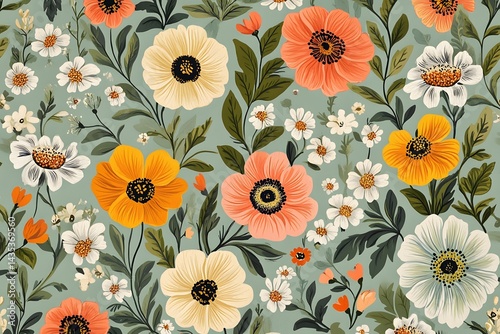 Seamless Retro Floral Pattern Design Botanical Vintage Flowers