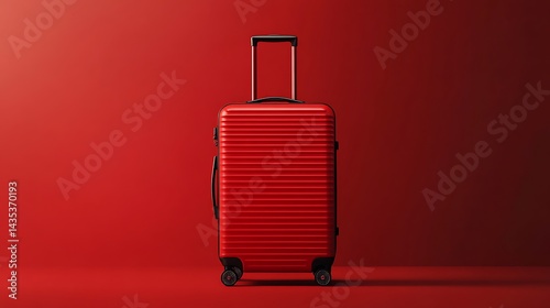 Red suitcase luggage travel baggage vacation trip journey wheeled rolling handle case stylish modern